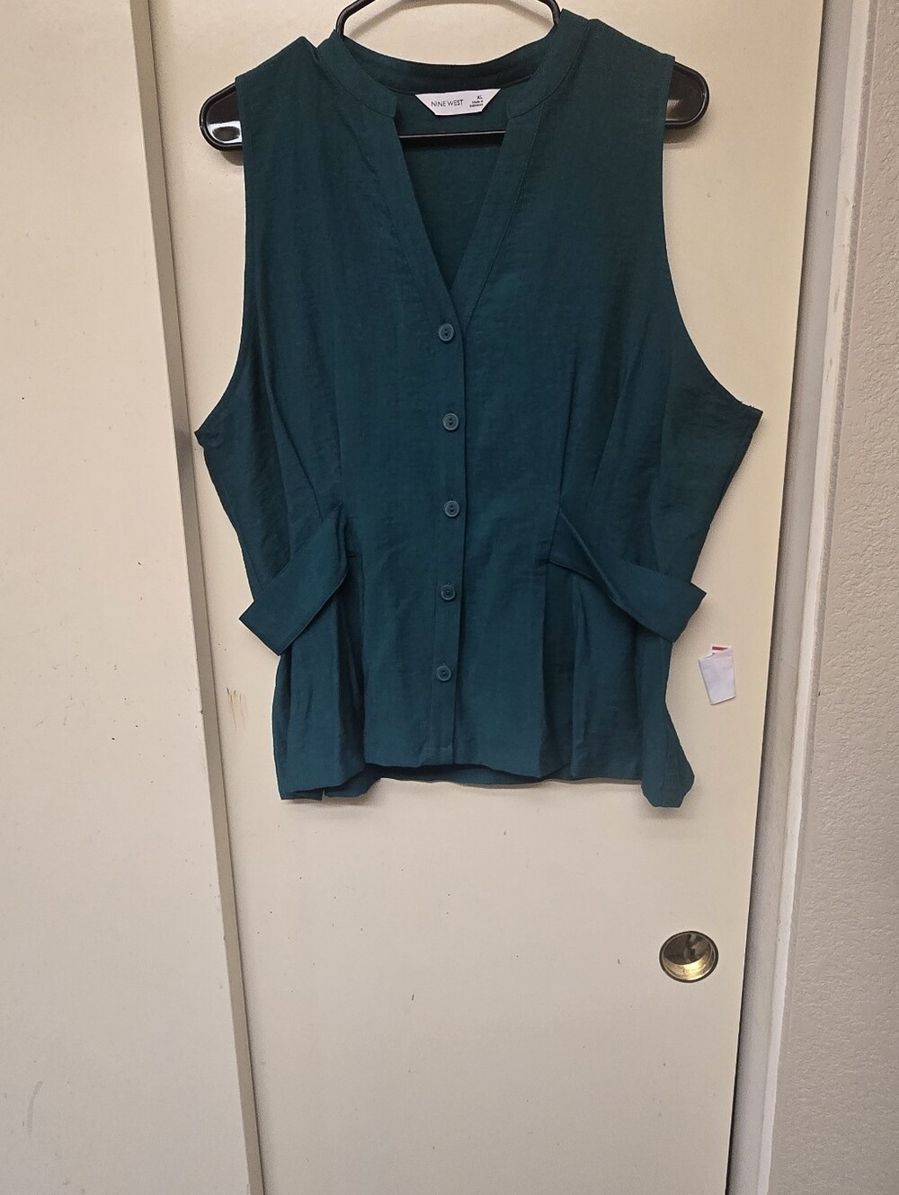 Nine West Teal Sleeveless Button-Front Blouse